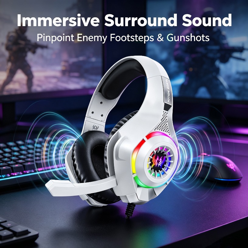 Gaming Console Bluetooth - Przewodowe słuchawki gamingowe z mikrofonem, podświetleniem